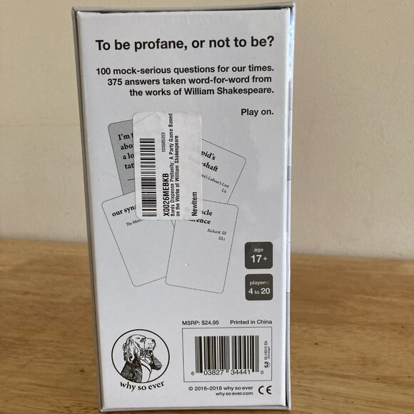 Bards Dispense Profanity NEW SEALED Party Game Based on William Shakespeare - Picture 3 of 6
